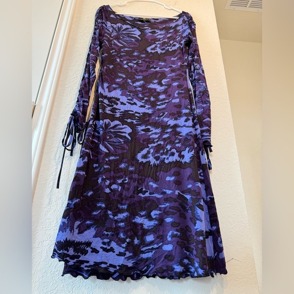 Etro Floral Blue Camouflage Scoop Neck Long Sleeve Dress Womens Size 44 - Picture 3 of 7